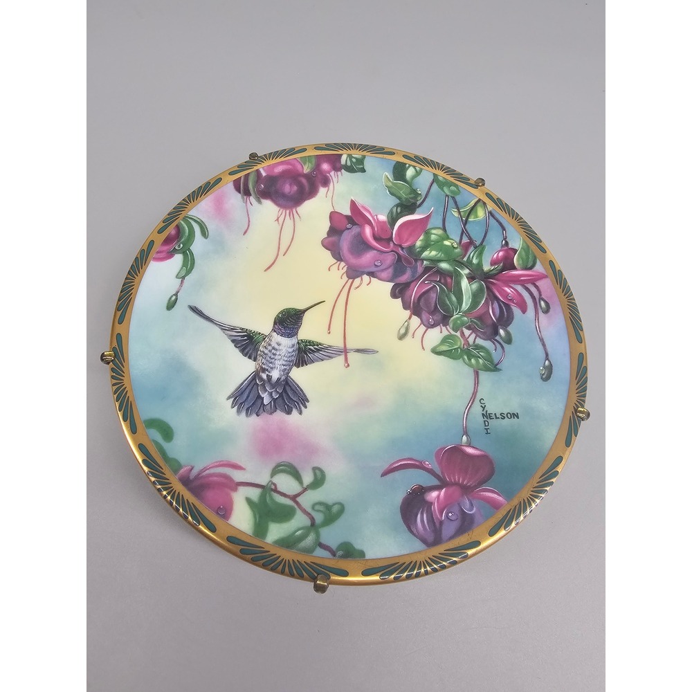 Collector Plate 6.5in‎ Excellent Pickard Cyndi Nelson Hummingbird Fuchsia 1990
